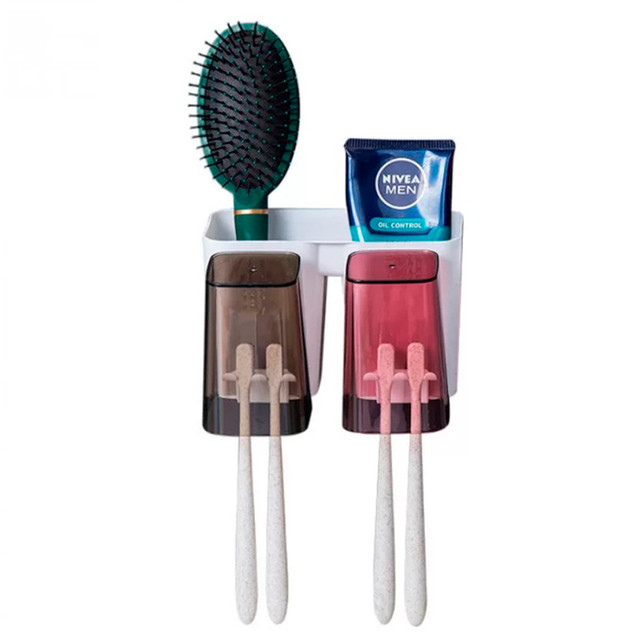Настенный держатель зубных щеток и пасты XL-153 | Органайзер на 2 стакана - фото 1 - id-p1921643644