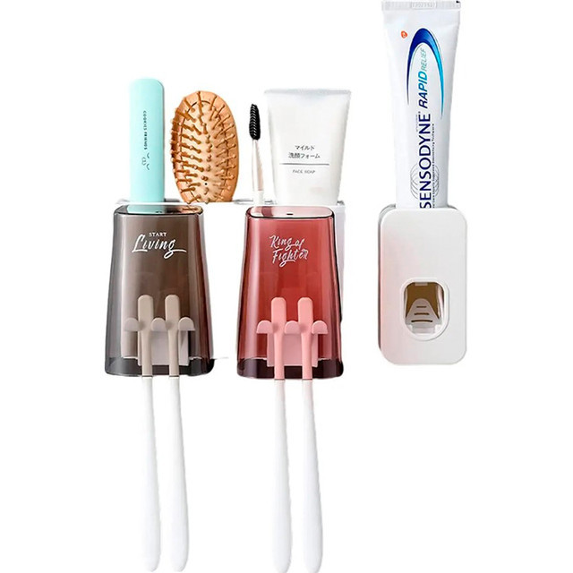 Настенный держатель зубных щеток и пасты XL-153 | Органайзер на 2 стакана - фото 4 - id-p1921643644