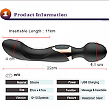 Вагінально кліторальний вібростимулятор масажер, двобічний вібратор мікрофон від USB, інтимні іграшки, фото 4