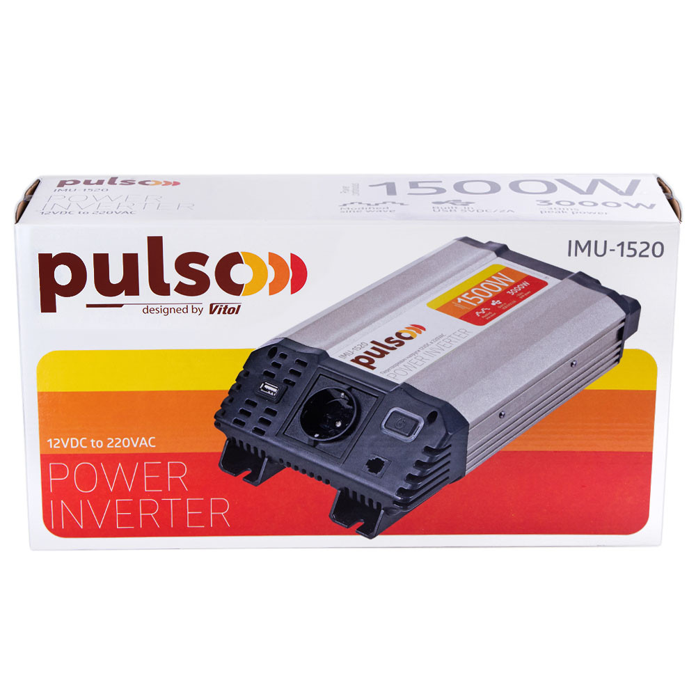 Інвертор Перетворювач напруги 12 V 220 V 1500 W USB-5VDC 2.0 A Клеми Мод. синусоїда IMU-1520
