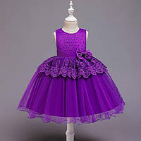 Святкове плаття на дівчинку з намистинами та пишною юбкою Ізабель фіолетове р. 90 см