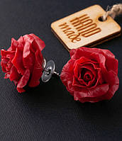 Серьги-гвоздики ручной работы из холодного фарфора "Красные розы"