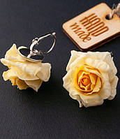 Серьги ручной работы из холодного фарфора "Желтые розы"