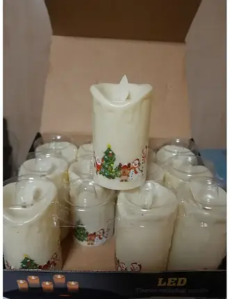 Свічка світлодіодна LED plastic swing candle 12 шт. колір білий + малюнок, фото 2