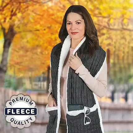 Зимова хутряна безрукавка з кишенями на гудзиках Hugle scarf фліс/плюш/коттон, шарф плед, фото 2
