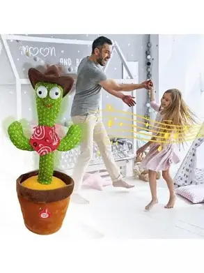 Інтерактивний танцюючий Ковбой кактус Dancing Cactus з підсвічуванням співає 120 пісень для TikTok Зелений, фото 2