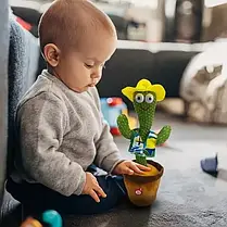 Танцюючий кактус в одязі, музична іграшка, Dancing Cactus повторює звуки навколо, кактус у вазоні 32 см З, фото 2