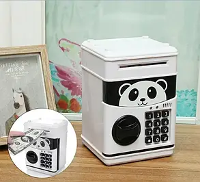 Скарбничка сейф NUMBER BANK PANDA EL 510-1 Іграшка дитяча з кодовим замком Панда Чорно-біла, фото 2
