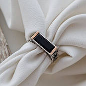 Перстень срібний чоловічий із золотими пластинами та оніксом