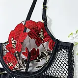 Чорна жіноча білизна з червоною квітковою вишивкою, фото 9