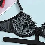 Чорна жіноча білизна трусики, ліфчик з кісточками та пояс, фото 9