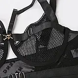 Чорна білизна трусики, пояс з підтяжками, ліфчик з кісточками, багети, фото 10