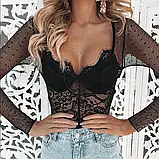 Жіноче мереживне боді з довгими рукавами, фото 3