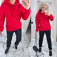 Жіночий базовий теплий костюм/комплект худі + джогери трьохнитка на флісі (Розміри 42,44,46,48,50,52), Червоний