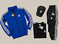 Спортивный костюм мужской Adidas | Кофта + Штаны + Футболка + Кепка Адидас | осенний весенний | синий