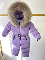 Детский цельный зимний комбинезон Glamour kids розовые мишки 110-116, Лаванда