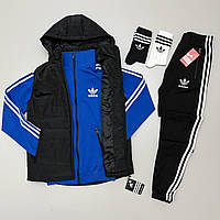 Спортивний костюм чоловічий Adidas | Жилет + Кофта + Штани + Шкарпетки | весняний осінній комплект | синій