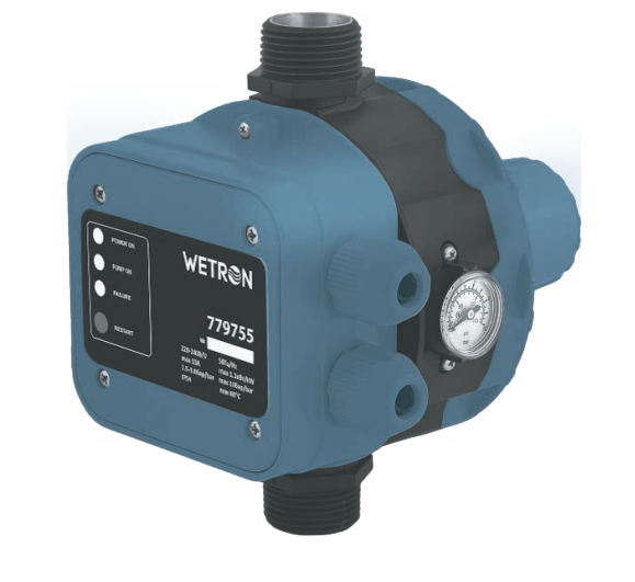 Електронна автоматика WETRON (1,1 кВт, Ø1", + рег тиску вкл 1,5-3 bar) контролер / реле тиску води