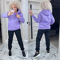 Жіночий базовий теплий костюм/комплект худі+джогери трьохнитка на флісі (Розміри 42,44,46,48,50,52), Бузковий