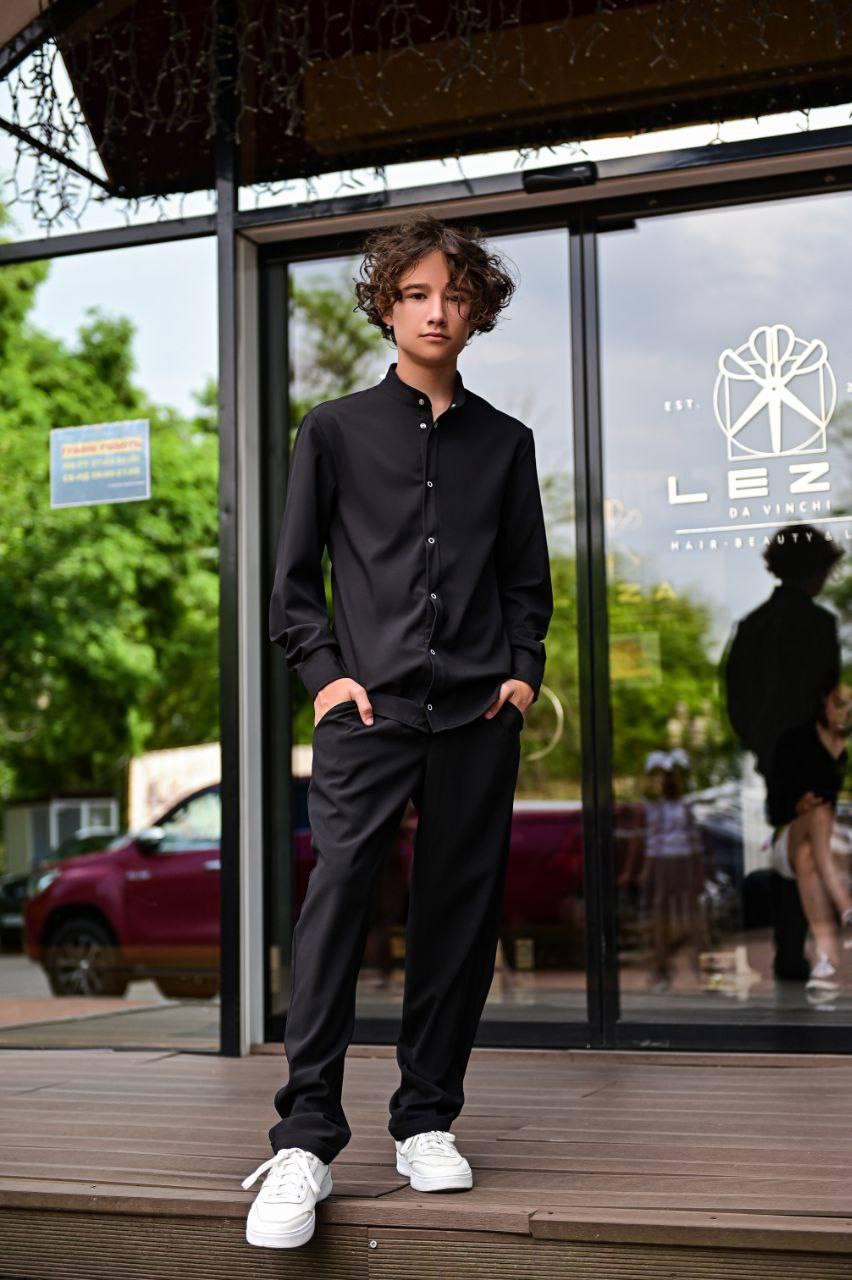 Стильный детский костюм на мальчика школьный костюм рубашка и брюки школьная форма 170-176, Черный - фото 1 - id-p1921737056