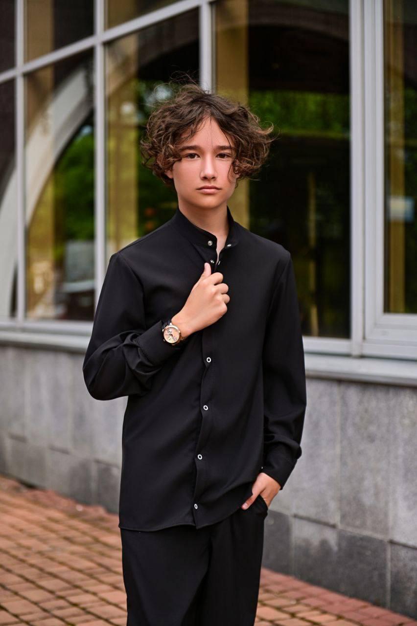 Стильный детский костюм на мальчика школьный костюм рубашка и брюки школьная форма 170-176, Черный - фото 4 - id-p1921737056