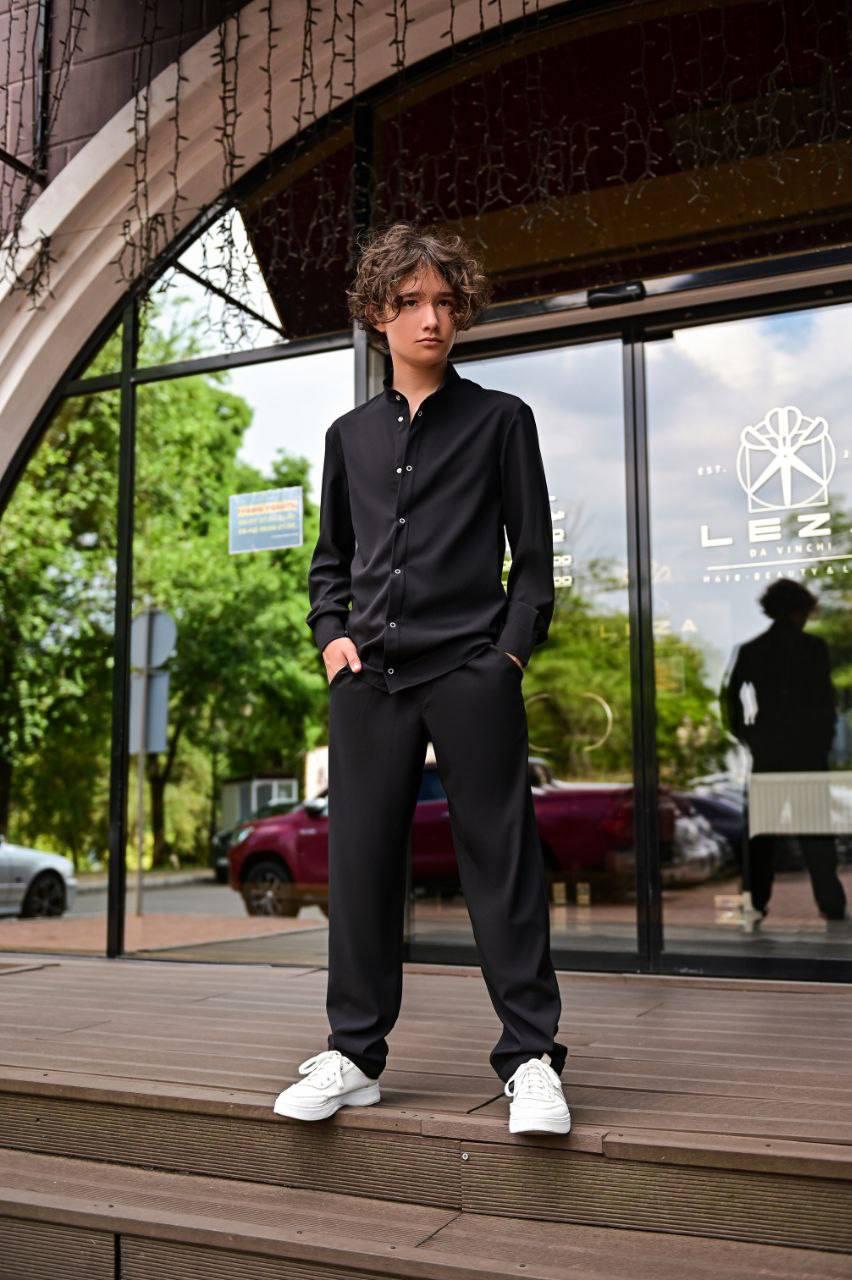 Стильный детский костюм на мальчика школьный костюм рубашка и брюки школьная форма 170-176, Черный - фото 5 - id-p1921737056