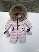 Детский цельный зимний комбинезон Glamour kids Белый перламутр 98-104, Розовый