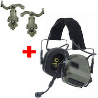 Навушники тактичні активні з мікрофоном Earmor M32 Puls і кріпленням для шолома жабки