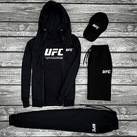 Спортивный костюм мужской UFC (ЮФС) осенний весенний черный | Кофта + Штаны + Шорты + Футболка + Кепка