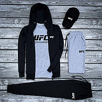 Спортивный костюм мужской UFC (ЮФС) осенний весенний серый-черный | Кофта + Штаны + Шорты + Футболка + Кепка