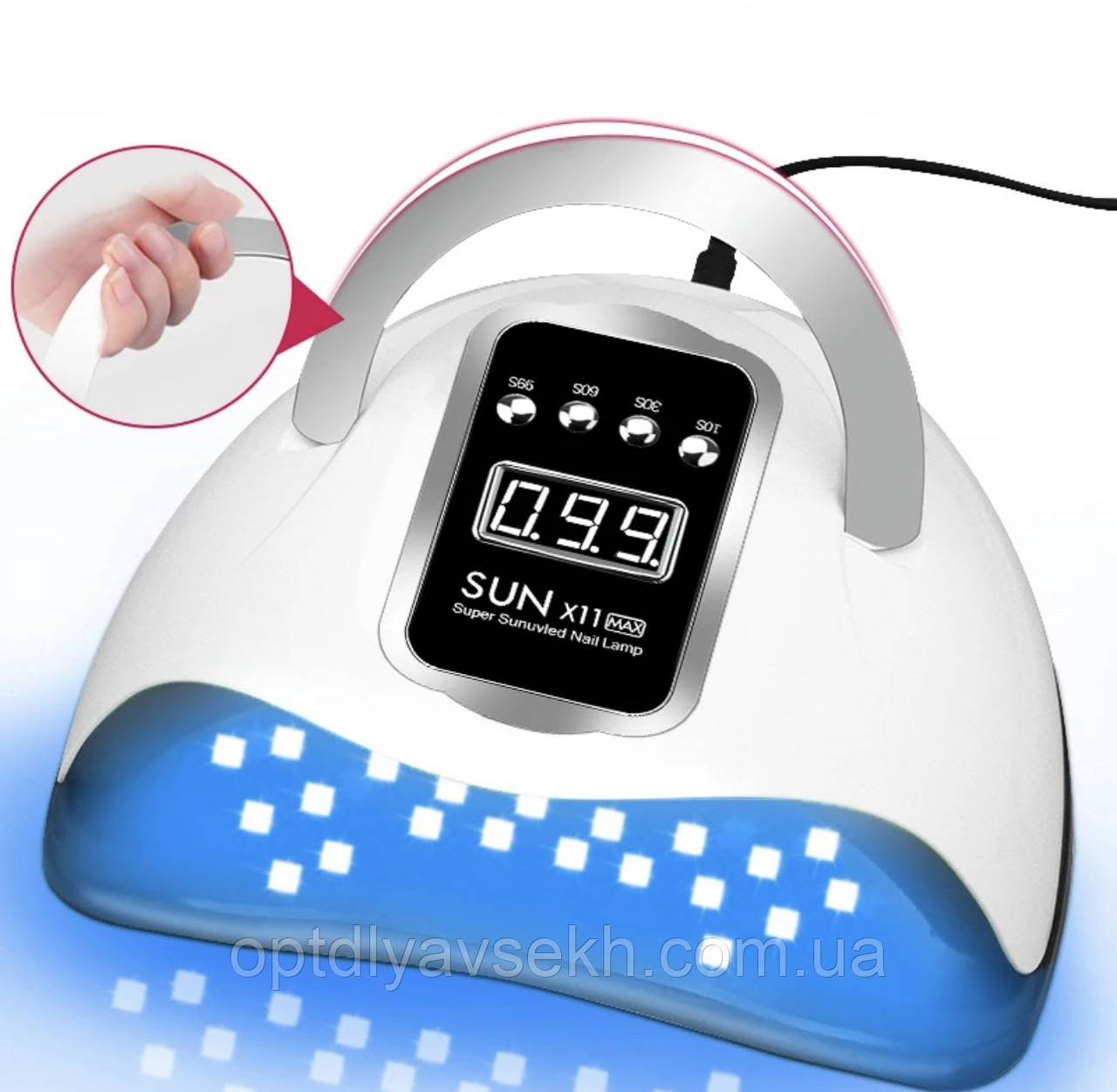 Лампа Sun X11 MAX на 280 Вт. (UV/LED) з ручкою, для сушіння нігтів (гель, гель-лак, акрил), фото 1
