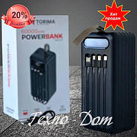 Зовнішній акумулятор Power Bank Torima TRM - 007 Повербанк із кабелями та ліхтариком Реальна ємність 60000 mAh
