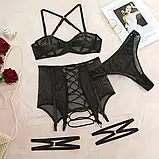 Жіноча білизна ліфчик з кісточками, трусики і пояс на шнурівці, фото 2