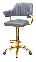 Высокий стул Jeff BAR GD-Office экокожа цвет серый 1001, золотая крестовина с колесами, регулировка высоты