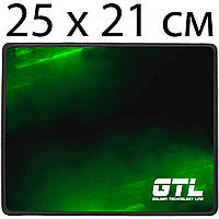 Килимок для миші ігровий GTL Gaming 250x210х2 мм, чорно-зелений, маленький розмір S, геймерський для мишки