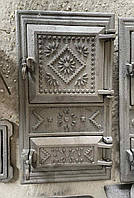 Дверка топочная "Вышиванка" для печи и камина спаренная чугунная