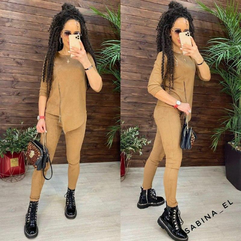 Жіночий стильний костюм/комплект — кофта та лосини (Розміри 44,46,48, 50, 52), Пісочний