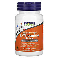 L-теанин L-Theanine Now Foods двойная сила 200 мг 60 вегетарианских капсул ST, код: 7701374