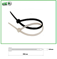 Стяжка кабельна нейлонова 4-200 (3.6х200мм) Такеl білі/чорні 100 шт.