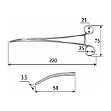 Затискач судинний та препарувальний Roberts, 22 cм, загнутий, J-17-223, фото 2