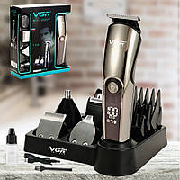 Портативная машинка триммер для стрижки волос и бороды VGR V107 аккумуляторная с насадками и подставкой