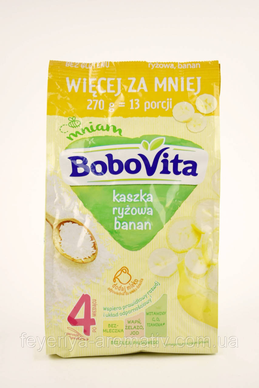 Дитяча безмолочна рисова каша зі смаком банана Bobovita 270g (Польща)