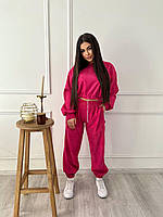 Вільний костюм вельветовий жіночий прогулянковий стильний вельвет штани джоггери та кофта худі Рожевий, 42/46