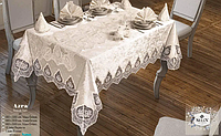 Прямоугольная однотонная скатерть велюровая 160 300см 12 салфеток, скатерть на стол с ранером Кремовый