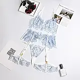 Комплект жіночої білизни пояс з підтяжками та гартерами у блакитному кольорі, фото 3