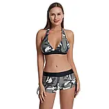 Жіночий роздільний камуфляжний купальник низ шортики, ліф на зав'язках, фото 5