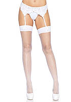 Чулки сетка со швом сзади Leg Avenue Backseam Thigh Highs OS White