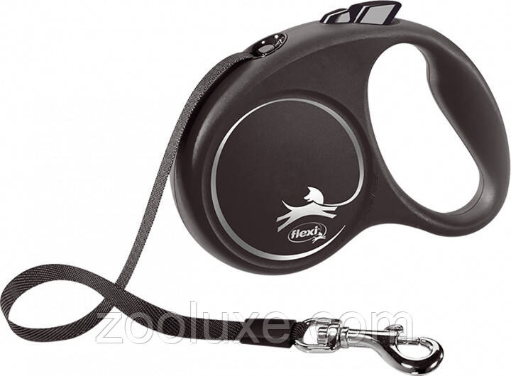 Повідець-рулетка для собак Flexi Black Design S, 5 м, стрічка, чорний / Рулетка для собак Флексі/Повідець для