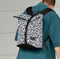 Мужской тканевый рюкзак ролл черный с молодежным принтом Graphity городской стильный удобный 41х27х18 см BG