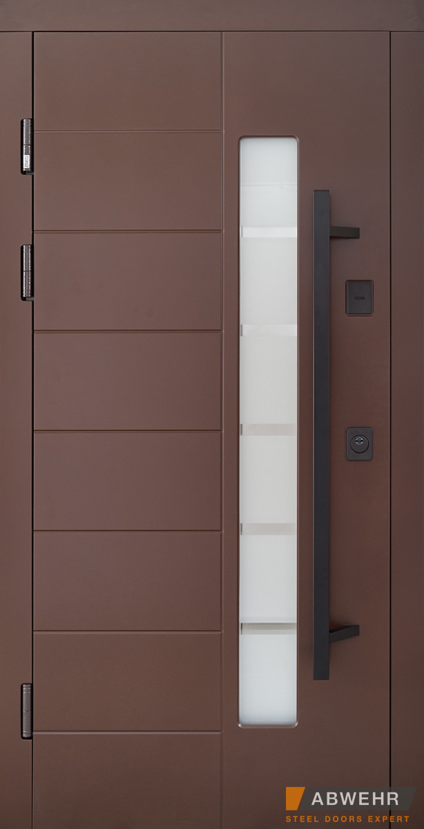 Вхідні двері зі склом модель Liberty Glass (Квіт RAL 8017 + темний горіх) комплектація Classic, фото 1